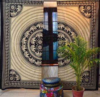 Indian round elephant mandala curtain hippie bohemian handmade include 2 panel set queen tapestry, drapes & valances 3