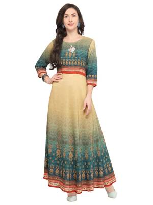Yellow printed art silk kurti 1