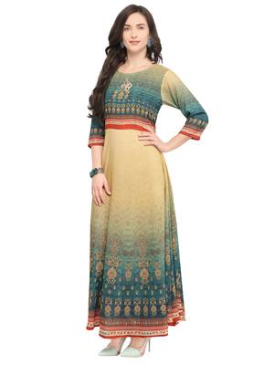 Yellow printed art silk kurti 2