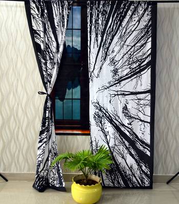 Black and white tree of life curtain hippie bohemian mandala forest tree curtains, include 2 panel set twin tapestry 3