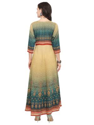 Yellow printed art silk kurti 3