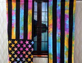 American flag curtain hippie bohemian handmade include 2 panel set Multicolor tie dye twin american flag tapestry 1