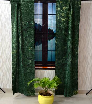 Indian mandala tie dye green curtain hippie bohemian handmade include 2 panel set twin tapestry, drapes & valances 2