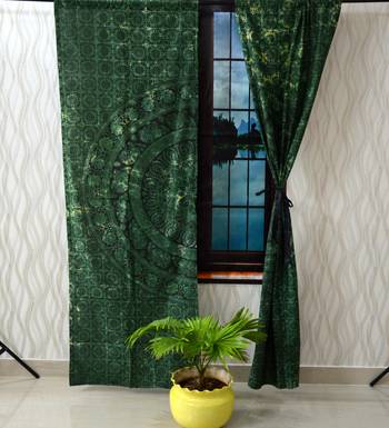 Indian mandala tie dye green curtain hippie bohemian handmade include 2 panel set twin tapestry, drapes & valances 3