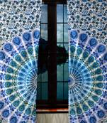 Indian blue mandala curtain hippie bohemian handmade include 2 panel set twin tapestry, drapes & valances