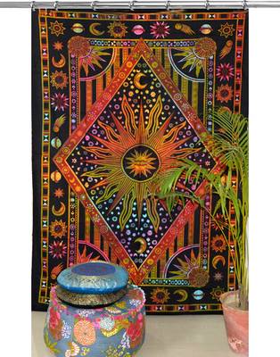 Boho living room hook curtains bohemian curtains for bedroom tie dye tapestry curtains mandala hippie dorm decor 2