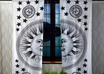 Burning sun black and white curtain gyspy hippie bohemian handmade include 2 panel set twin tapestry, drapes & valances 1