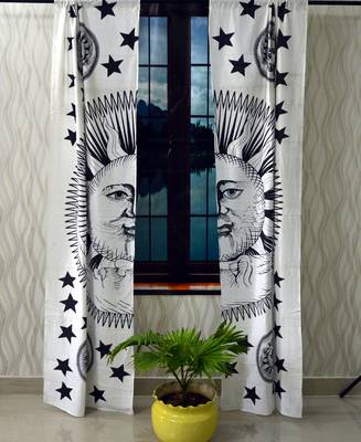 Burning sun black and white curtain gyspy hippie bohemian handmade include 2 panel set twin tapestry, drapes & valances 2
