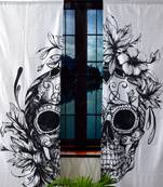 Indian mandala curtain hippie bohemian handmade black and white skull curtains, include 2 panel set twin tapestry