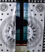 Mandala curtain hippie handmade curtains, include 2 panel set curtain, black & white burning sun moon tapestry