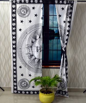 Mandala curtain hippie handmade curtains, include 2 panel set curtain, black & white burning sun moon tapestry 3