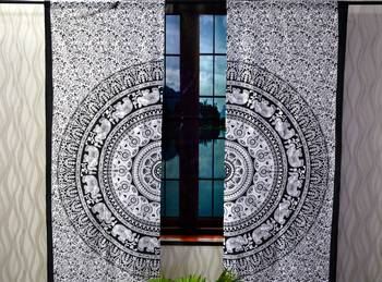 Indian mandala black and white curtain hippie bohemian handmade include 2 panel set twin tapestry, drapes & valances 1