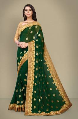 Green embroidered georgette saree with blouse 1