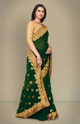 Green embroidered georgette saree with blouse 2