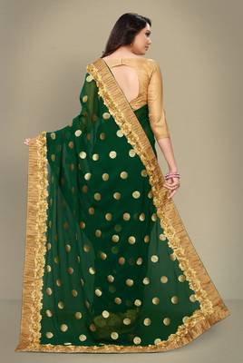 Green embroidered georgette saree with blouse 3
