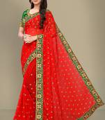 Red embroidered georgette saree with blouse