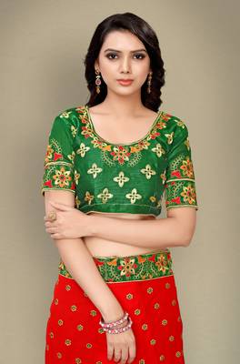 Red embroidered georgette saree with blouse 4
