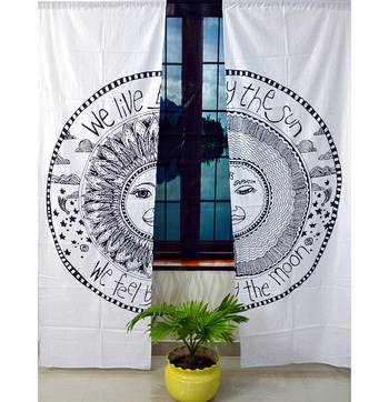Indian black and white sun curtain hippie bohemian handmade include 2 panel set twin tapestry, drapes & valances 1