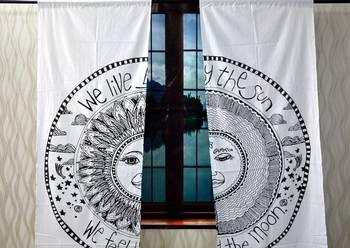 Indian black and white sun curtain hippie bohemian handmade include 2 panel set twin tapestry, drapes & valances 2
