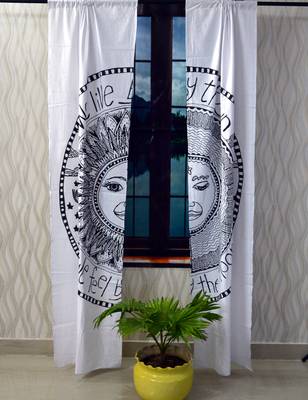 Indian black and white sun curtain hippie bohemian handmade include 2 panel set twin tapestry, drapes & valances 3
