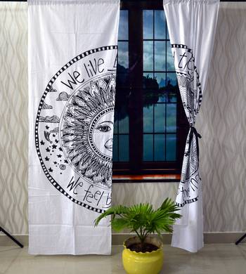 Indian black and white sun curtain hippie bohemian handmade include 2 panel set twin tapestry, drapes & valances 4
