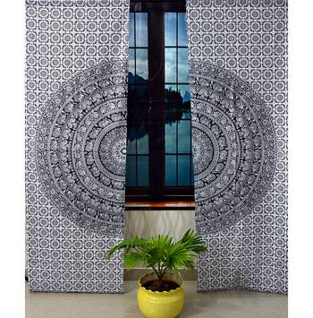 Black & white mandala curtain gypsy hippie bohemian handmade include 2 panel set twin tapestry, drapes & valances 1