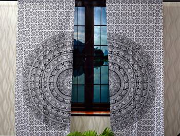 Black & white mandala curtain gypsy hippie bohemian handmade include 2 panel set twin tapestry, drapes & valances 2