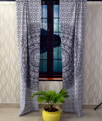 Black & white mandala curtain gypsy hippie bohemian handmade include 2 panel set twin tapestry, drapes & valances 3