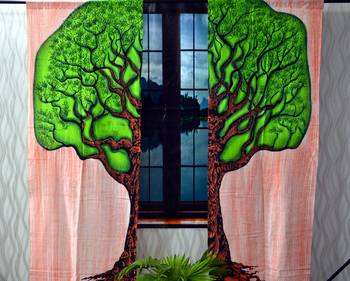 Indian tree of life curtain gypsy hippie bohemian handmade mandala pink curtains, include 2 panel set twin tapestry 1