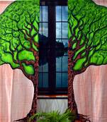 Indian tree of life curtain gypsy hippie bohemian handmade mandala pink curtains, include 2 panel set twin tapestry