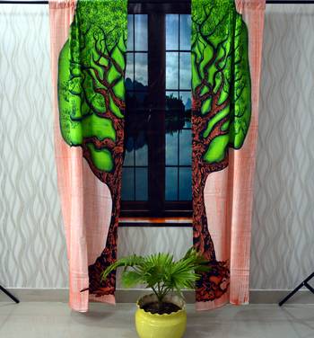 Indian tree of life curtain gypsy hippie bohemian handmade mandala pink curtains, include 2 panel set twin tapestry 2