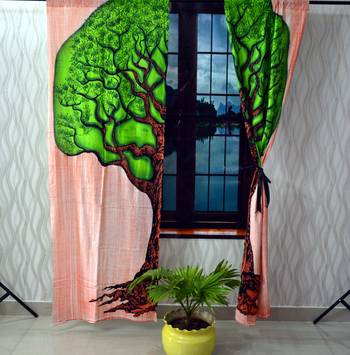 Indian tree of life curtain gypsy hippie bohemian handmade mandala pink curtains, include 2 panel set twin tapestry 3