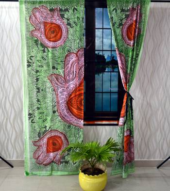 Hamsa hand curtain hippie bohemian handmade urban sketched hand curtains, include 2 panel set twin tapestry 3