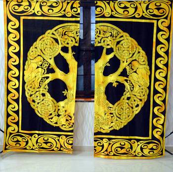 Indian mandala yellow curtain hippie bohemian handmade include 2 panel set queen tapestry, drapes & valances 1