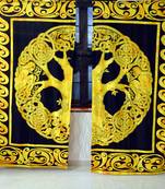 Indian mandala yellow curtain hippie bohemian handmade include 2 panel set queen tapestry, drapes & valances