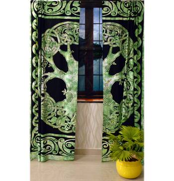 Indian mandala green curtain hippie bohemian handmade include 2 panel set queen tapestry, drapes & valances 3