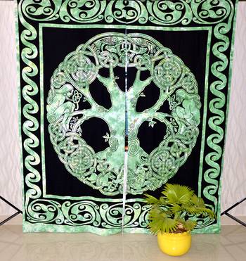 Indian mandala green curtain hippie bohemian handmade include 2 panel set queen tapestry, drapes & valances 4