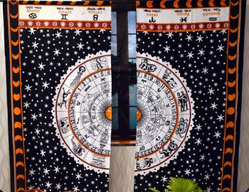 Indian horoscope mandala curtain hippie bohemian handmade star include 2 panel set queen tapestry, drapes & valances 2