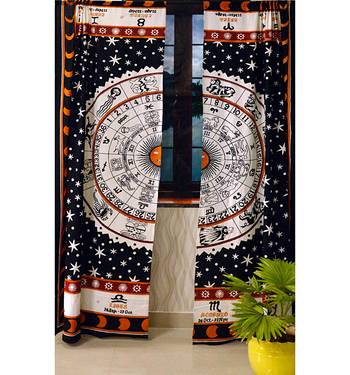 Indian horoscope mandala curtain hippie bohemian handmade star include 2 panel set queen tapestry, drapes & valances 3
