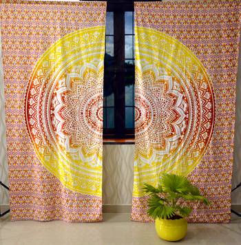 Ombre mandala curtain hippie bohemian handmade include 2 panel set queen tapestry, drapes & valances 1
