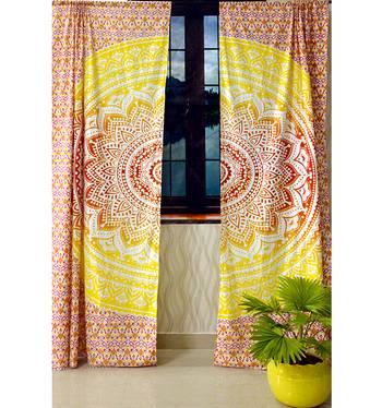 Ombre mandala curtain hippie bohemian handmade include 2 panel set queen tapestry, drapes & valances 3