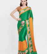 Green printed crepe saree with blouse