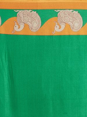 Green printed crepe saree with blouse 4