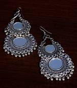 Silver Oxidised Mirror Embellished Double Afghani Chandbali 