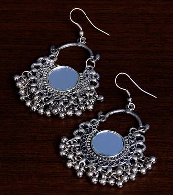 Silver Oxidised Mirror Embellished Afghani Chandbali  1