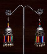 Silver Plated Tribal Afghani Style Jhumka with Coral Beads and Hanging Bells
