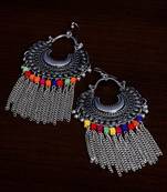 Silver Oxidised Afghani Style Chandbali with Hanging Chains