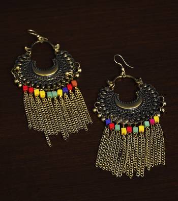 Gold Oxidised Afghani Style Chandbali with Hanging Chains 1