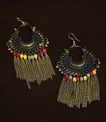 Gold Oxidised Afghani Style Chandbali with Hanging Chains