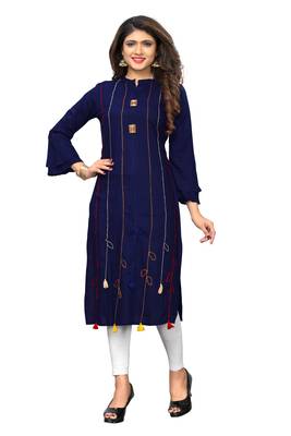 Blue hand woven rayon kurti 1